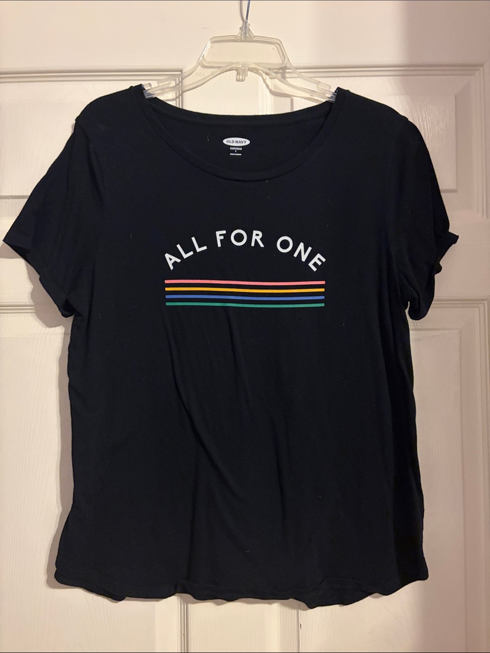 Old Navy Black Short-Sleeve 'All For One' Graphic Tee with Rainbow Stripes
